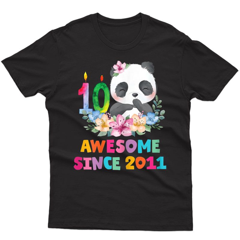 10years Old 10th Birthday Panda Unicorn Girl Party Gift T-shirt