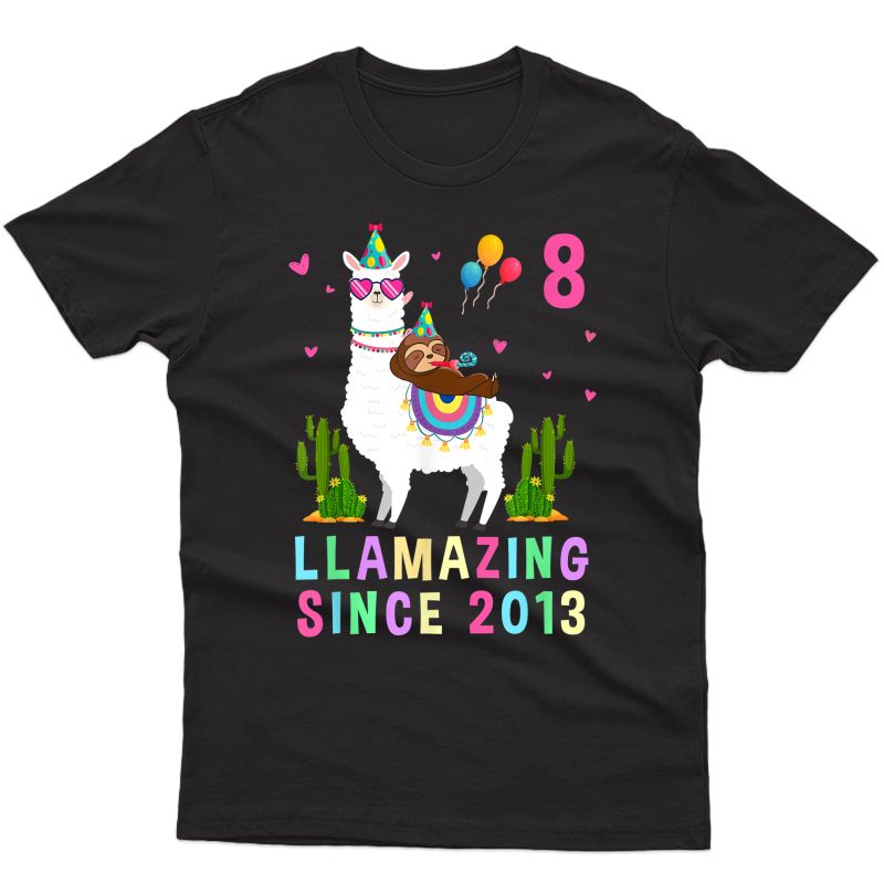 8 Years Old 8th Birthday Sloth Riding Girls Gift T-shirt