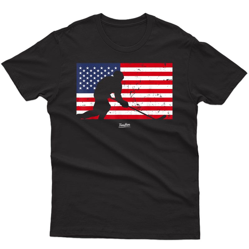 American Flag Hockey Player Stick Hockey Fight Hockey Lover T-shirt