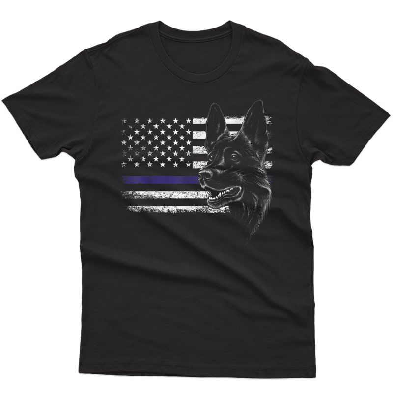 American Flag Thin Blue Line Flag Patriotic K-9 Police Dog T-shirt