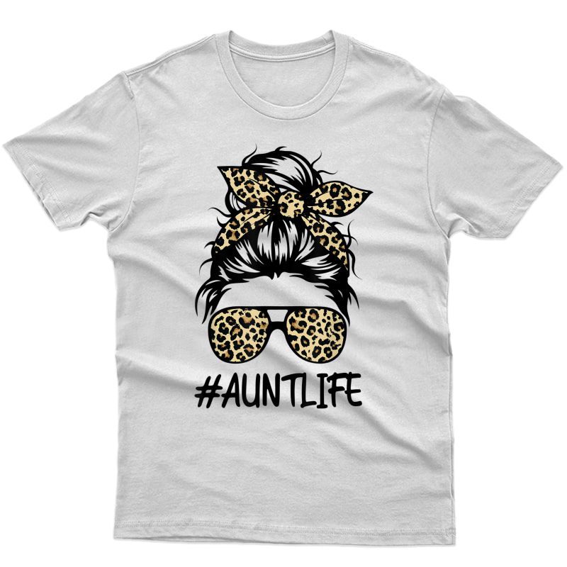 Aunt Life Messy Bun Hair Bandana Leopard Print T-shirt