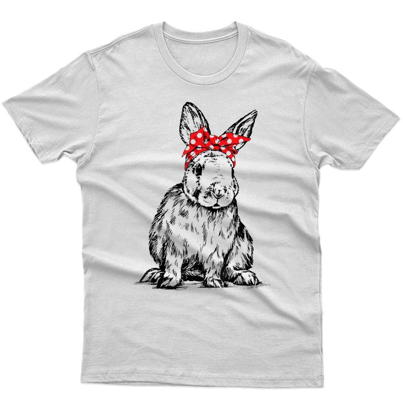 Bunny Wear Red Bow Headband Rabbit Lover Farmer Girl T-shirt