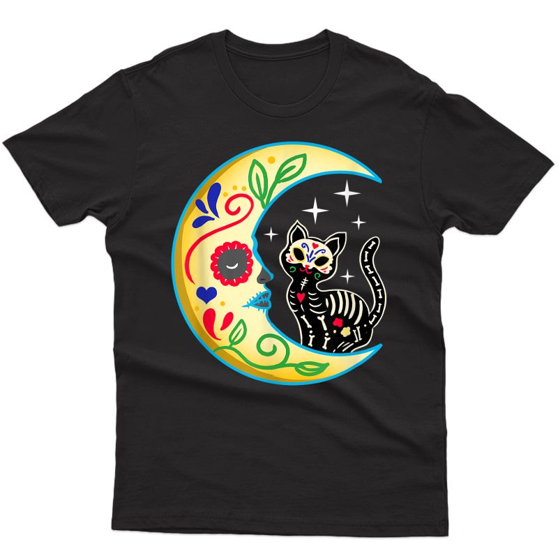 Cat & Moon Sugar Skull Dia De Los Muertos, Day Of The Dead T-shirt