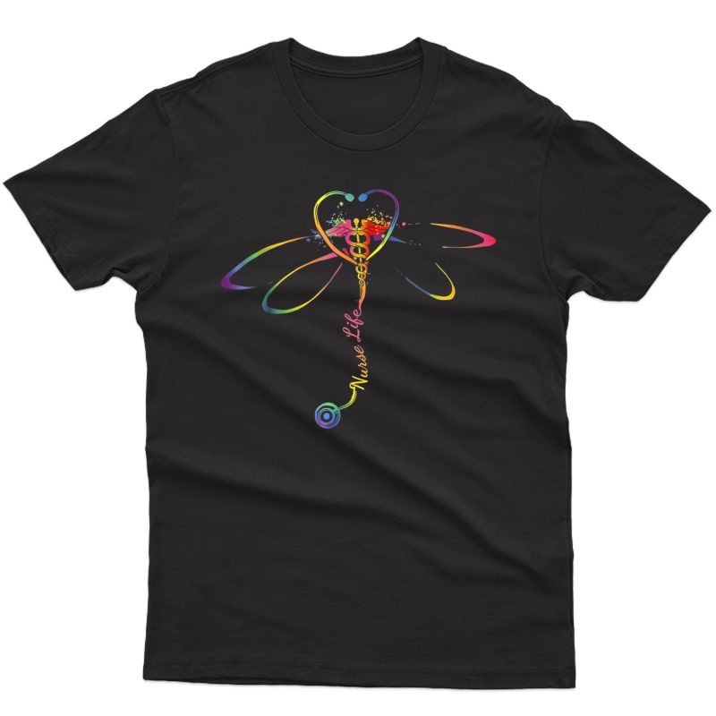 Colorful Dragonfly Nurse Life Gift T Shirt