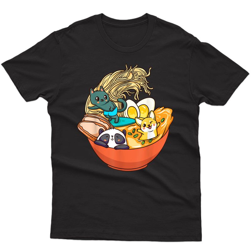 Cute Kawaii Cat Ra Bowl Japanese Anime Panda Dog Noodle T-shirt