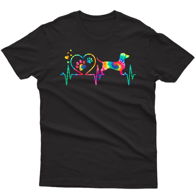 Dachshund Doxie Weenie Mom Dad Heartbeat Tie Dye Dog Gift T-shirt