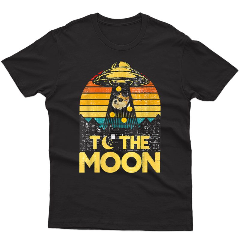 Dogecoin Ufo To The Moon Distressed Rich Dog In Shades Meme T-shirt