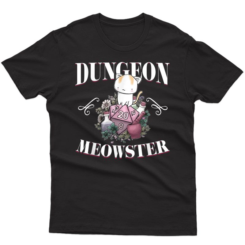 Dungeon Meowster Funny Dnd Gamer Cat Lover D20 T-shirt