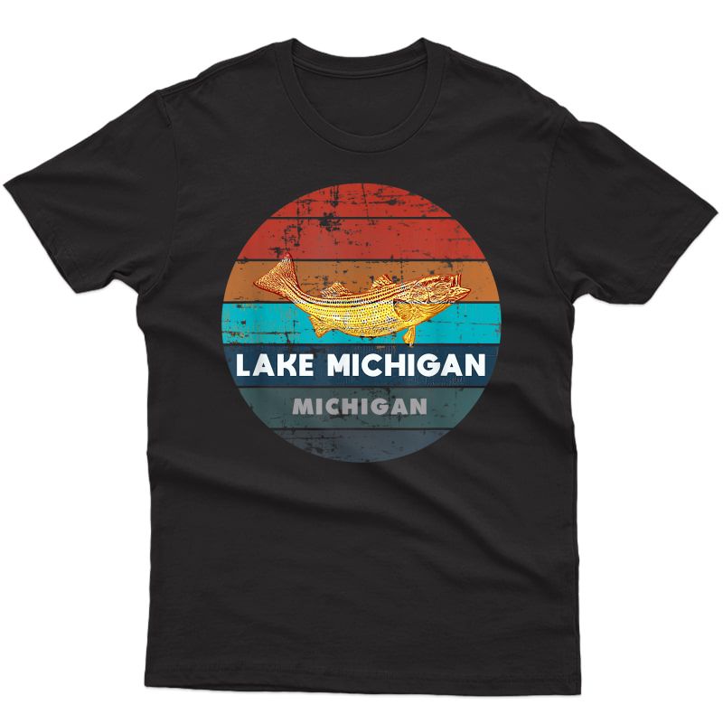 Flying Fishing Bass Salmon Fish Trout Lake Michigan Retro T-shirt