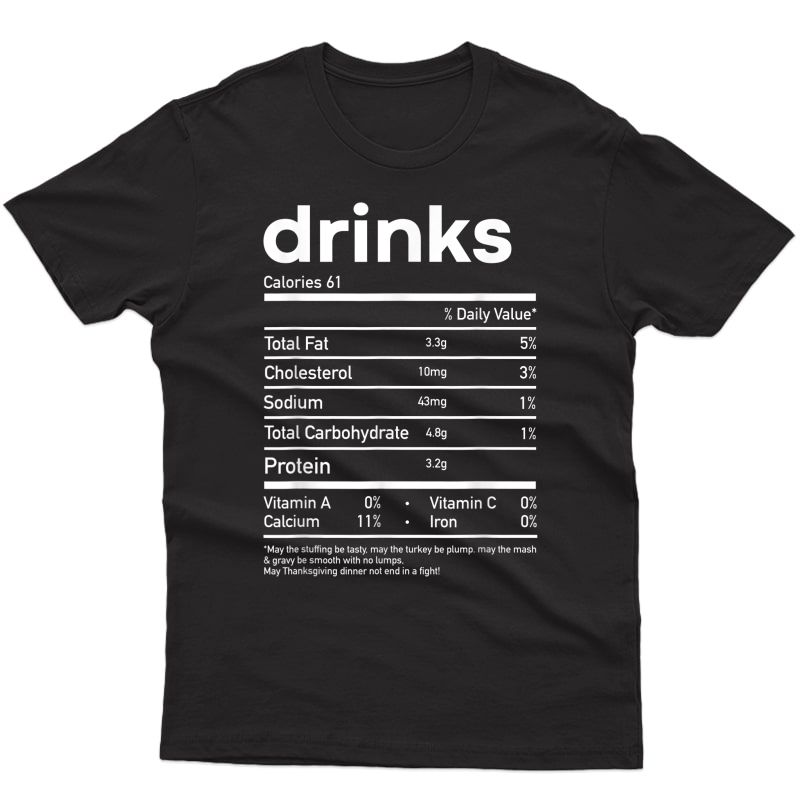 Funny Drinks Nutrition Facts Matching Thanksgiving T-shirt