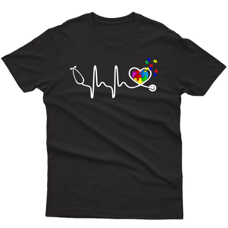 Funny Nurse Autism Puzzle Stethoscope Heart T-shirt