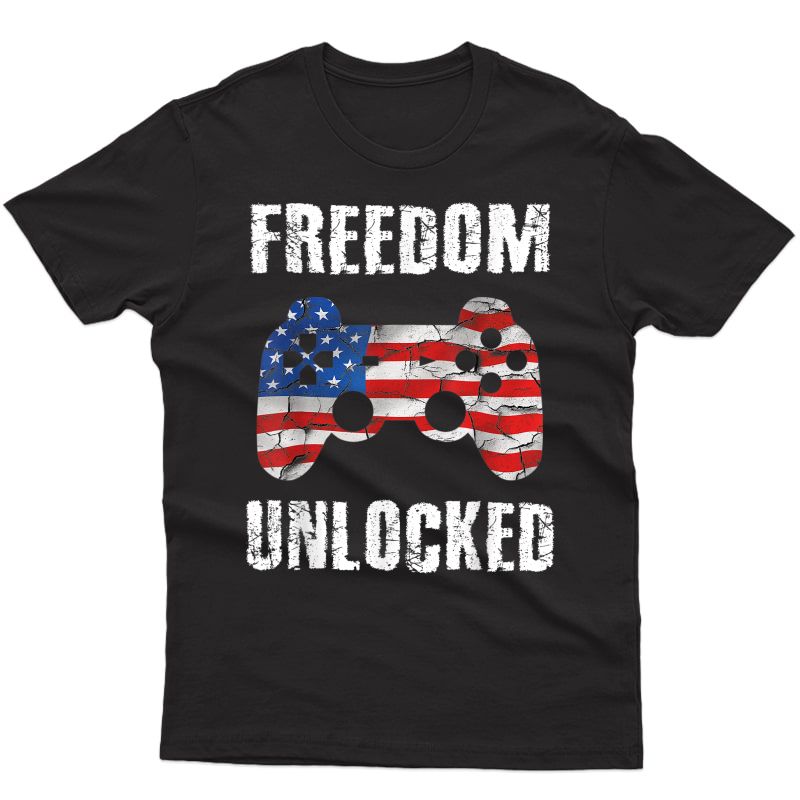 Gamer 4th Of July Freedom Unlocked Video Games Teens T-shirt