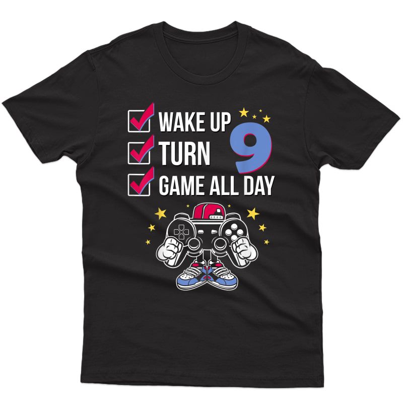 Gamer Birthday Shirt 9 Years Old Level 9 Unlocked Boy Gift T-shirt