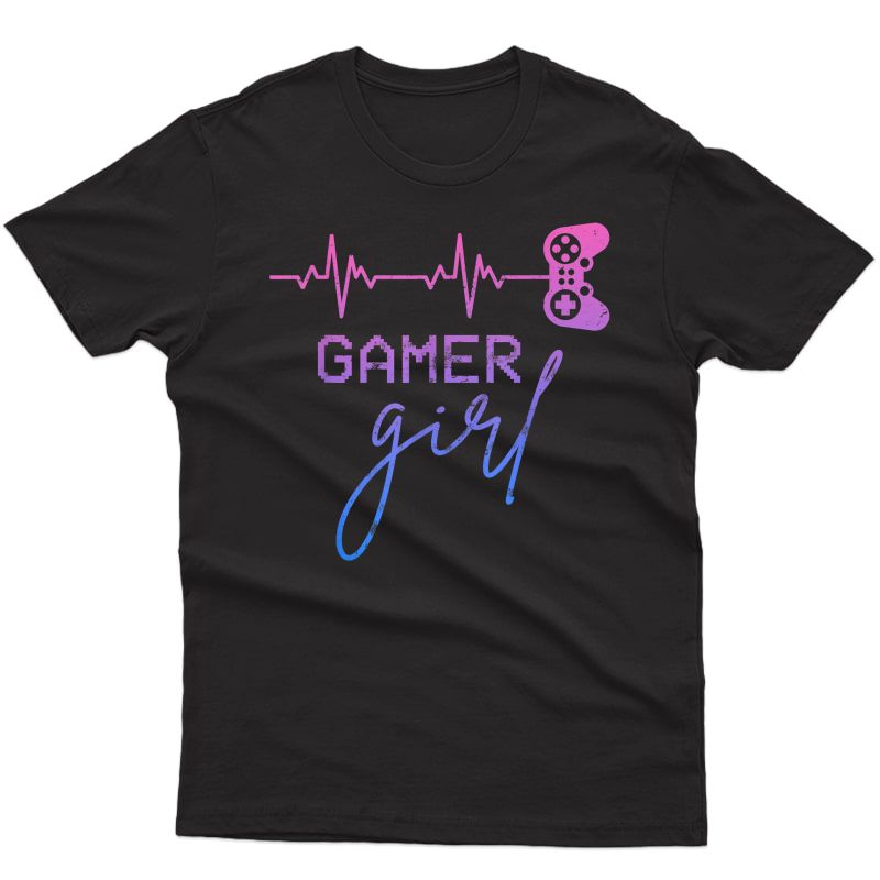 Gamer Girl Cute Heartbeat Gamer For Girl Video Game Lovers T-shirt