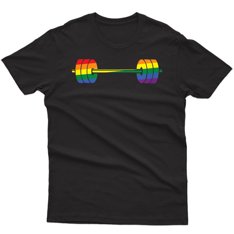 Gay Pride Gym Shirt Rainbow Lifting Barbell