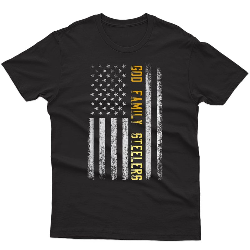God Family Steelers - American Flag Papa Veteran T-shirt