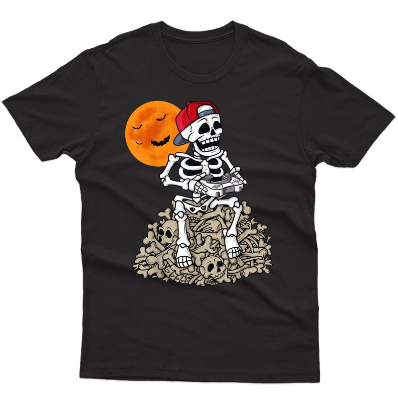 Halloween Skeleton Gamer Teens Gaming T-shirt