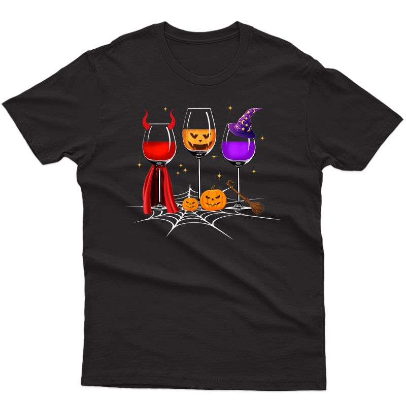 Halloween Wine Glass Shirt Witchcraft Dracula Pumpkin T-shirt