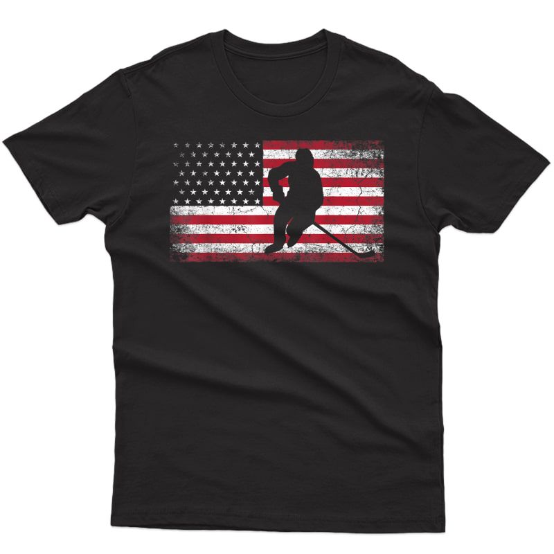 Hockey American Flag 4th Of July Patriotic Usa Dad Son T-shirt