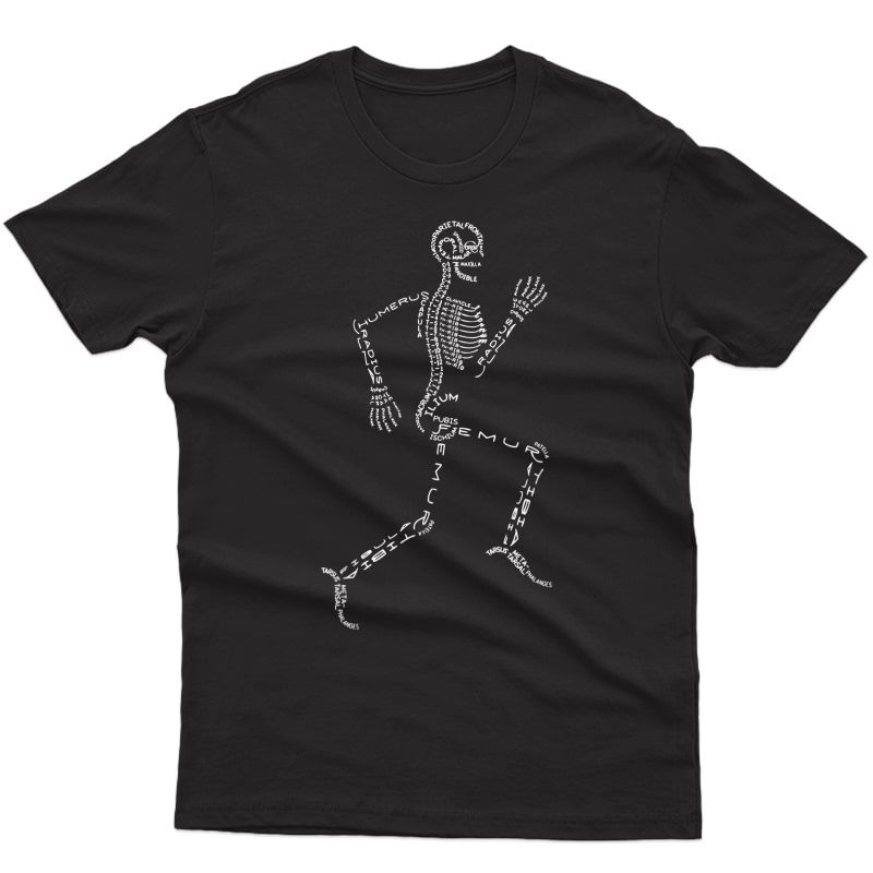 Human Skeleton Running Bone Names Anatomy Labels For Geeks T-shirt
