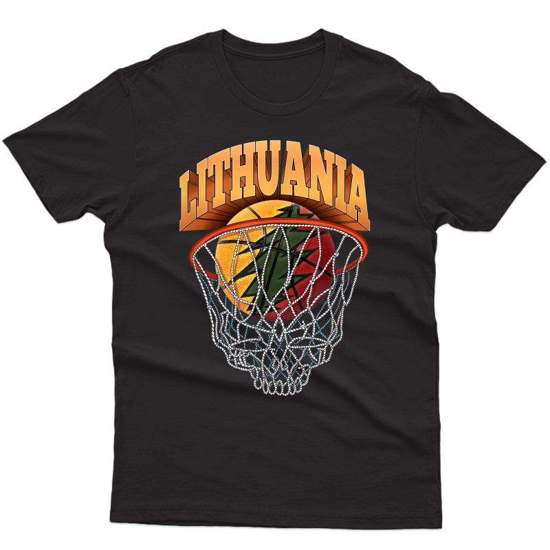 Lithuania Basketball Skeleton Net T-shirt
