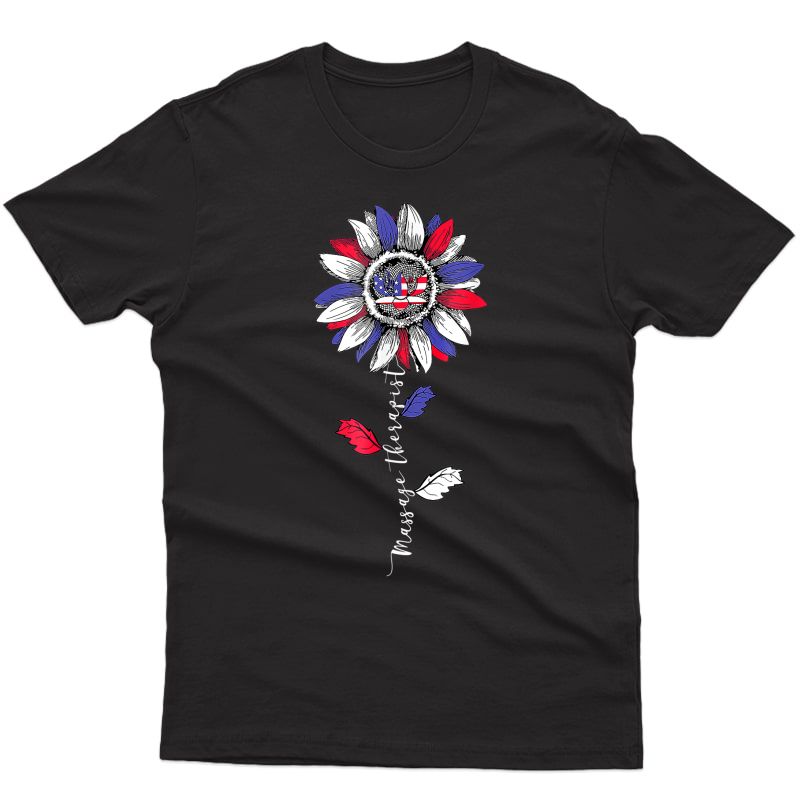 Massage Therapist Sunflower American Flag 4th July Plus T-shirt