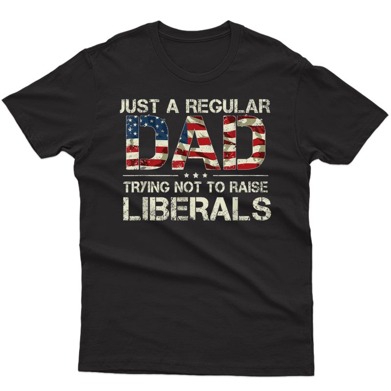 S Just A Regular Dad Trying Not To Raise Liberals Us Flag T-shirt