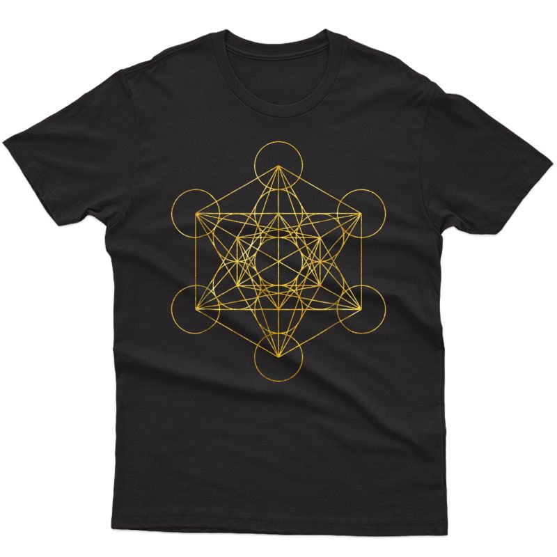 Metatron's Cube Sacred Geometry Yoga Pray Gold T-shirt