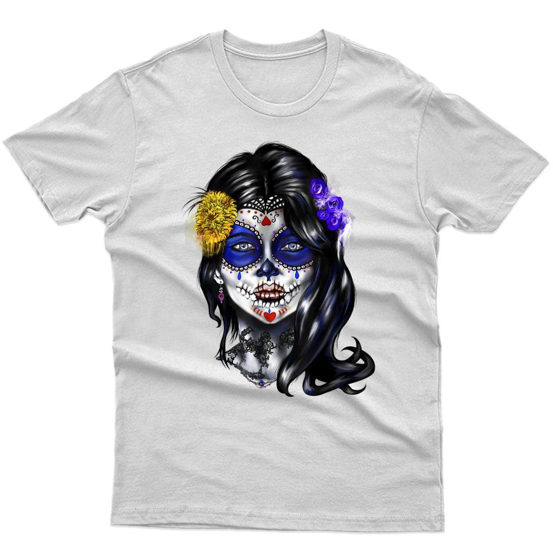 Mexican Sugar Skull Girl Halloween Dia De Los Muertos Gift T-shirt