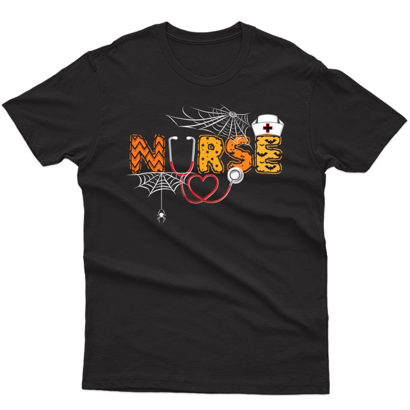 Nurse Halloween Shirt Gift With Pumpkin Boo Spider Witch Hat T-shirt