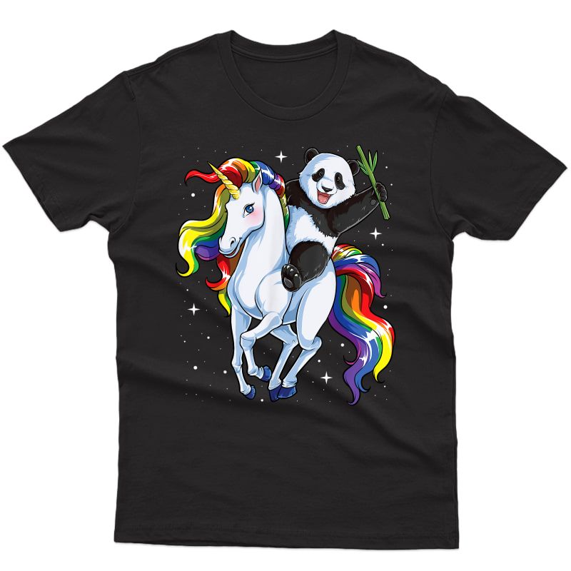 Panda Shirts For Girls Riding Unicorn Pandicorn Gifts