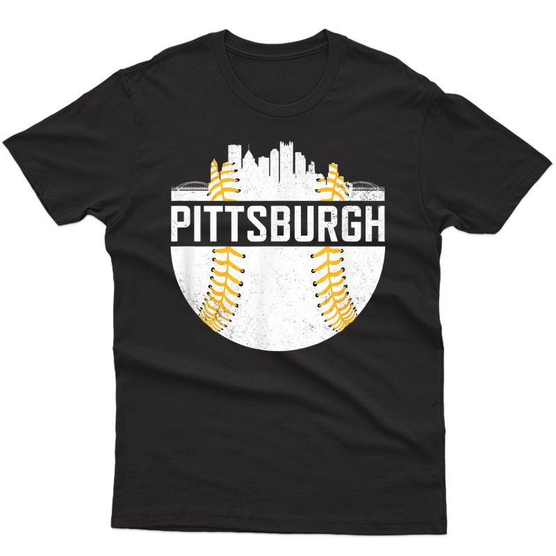 Pittsburgh Baseball Skyline Vintage Novelty Pirate Gift T-shirt