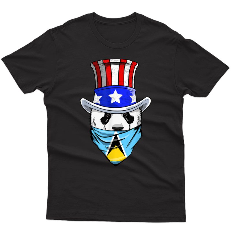 Saint Lucian Panda Bear In Saint Lucia Bandana Flag T-shirt