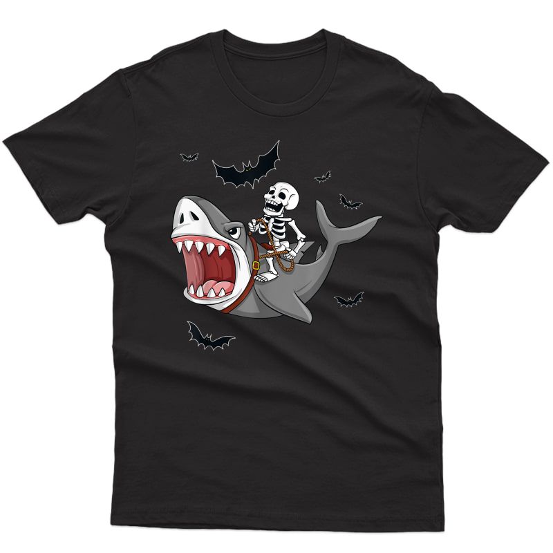 Skeleton Riding Shark Funny Halloween Girls T-shirt