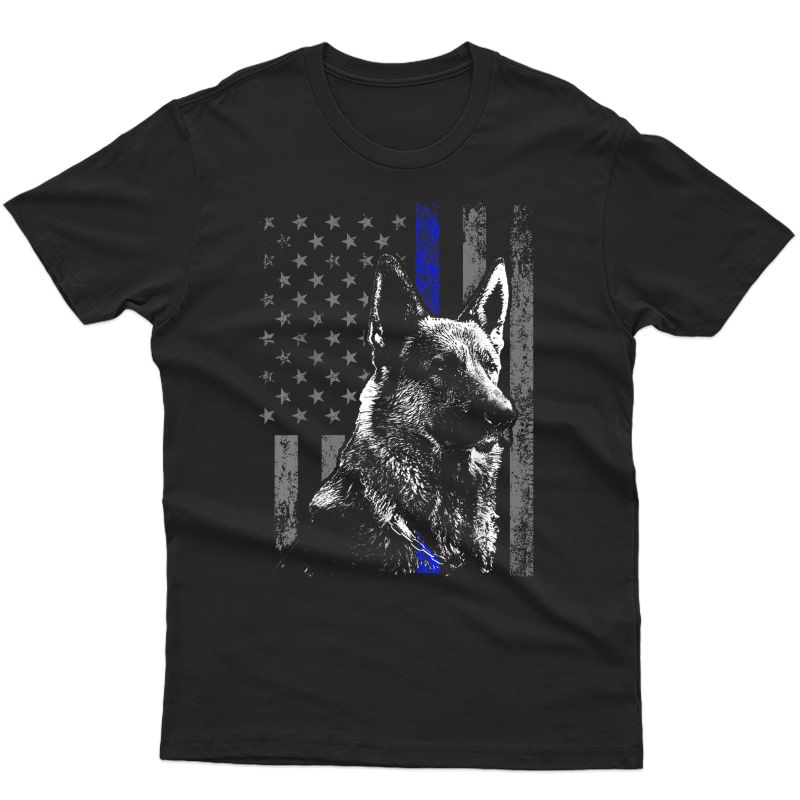 Thin Blue Line Flag K-9 German Shepherd Police Dog Gift T-shirt