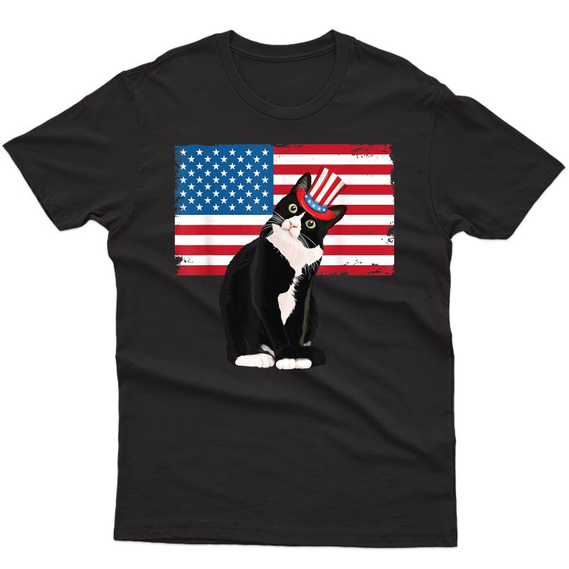 Tuxedo Cat 4th Of July Hat Patriotic Gift Adults T-shirt