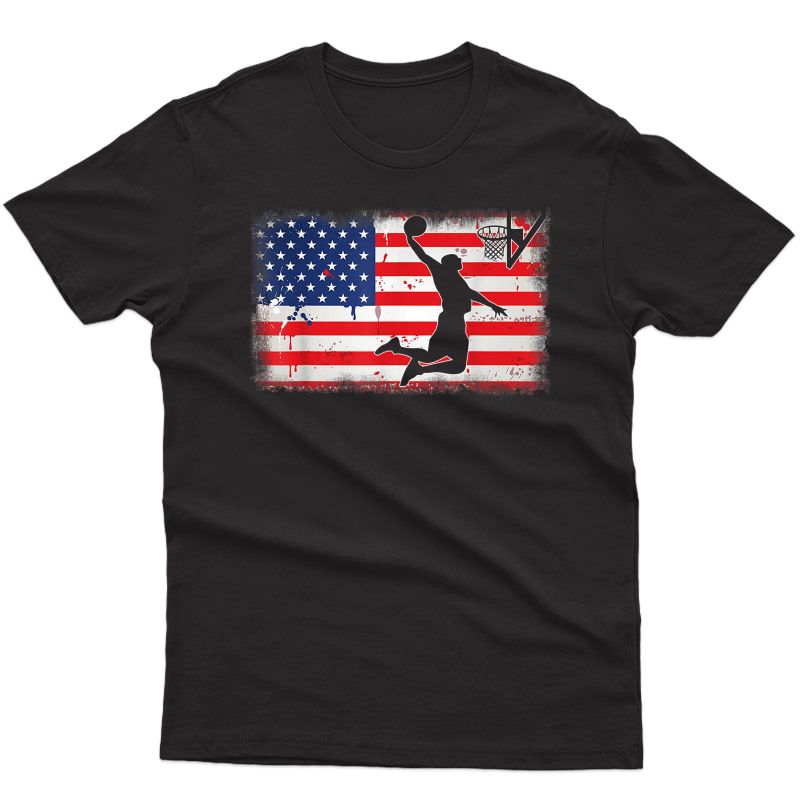 Usa American Flag Basketball 4th Of July Shirt Patriitic T-shirt