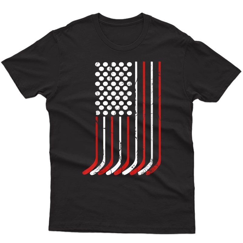 Vintage American Flag Hockey Apparel 4th July Usa T-shirt