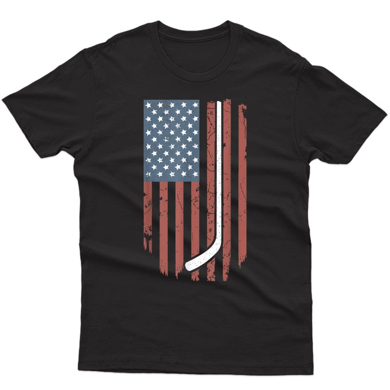 Vintage American Flag Hockey Clothing 4th July Usa T-shirt