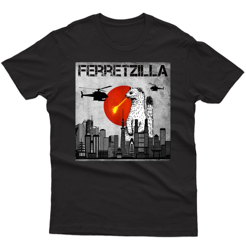 Vintage Cute Ferret Japanese Sunset Style, Ferretzilla T-shirt