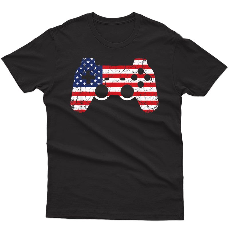 Vintage Distressed Usa Flag Video Game Controller Gamer T-shirt