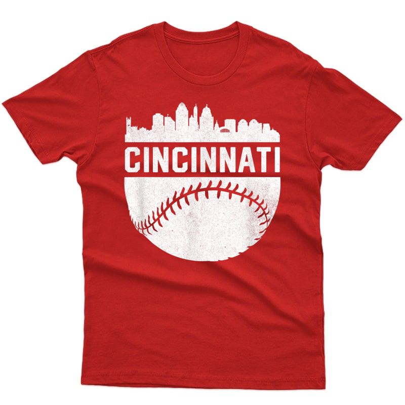 Vintage Downtown Cincinnati Ohio Skyline Baseball T-shirt