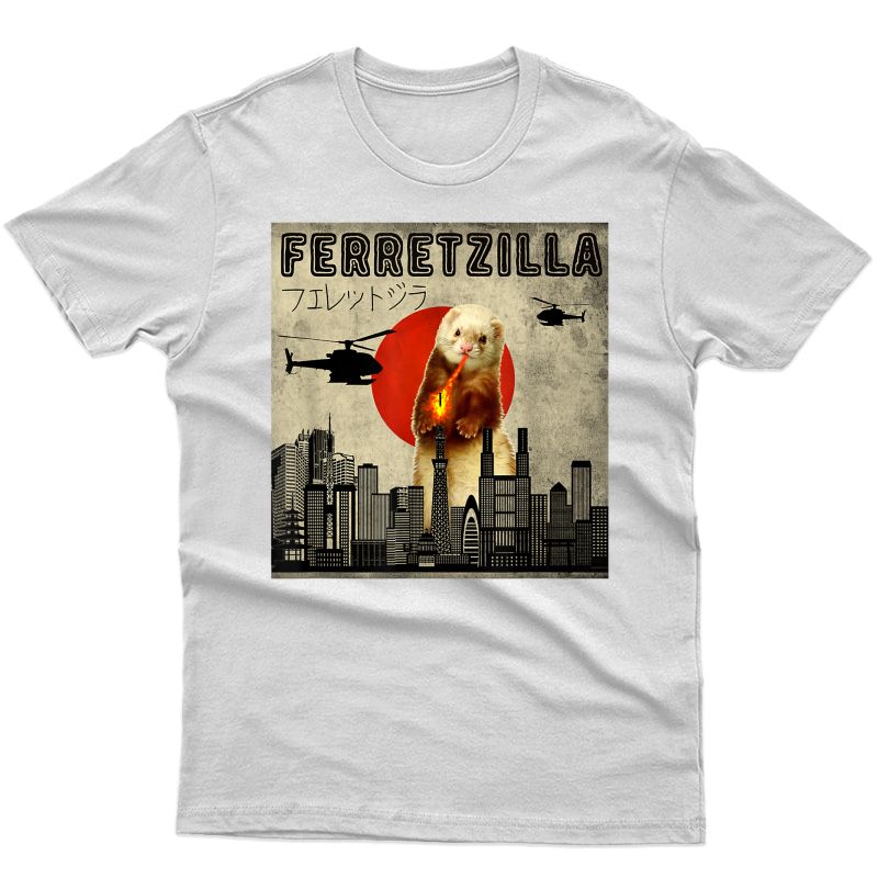 Vintage Funny Ferret Japanese Sunset Style, Ferretzilla T-shirt